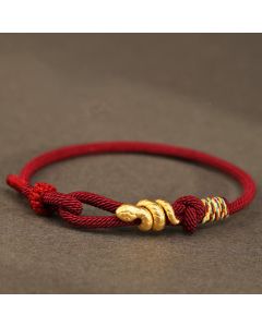 Buddha Stones 999 Gold Year of the Snake Design Handmade Luck Protection Rope Braided Bracelet - Black / 17-19cm / Gold 0.48g