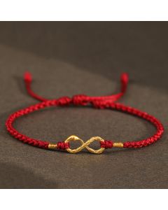 Buddha Stones 999 Gold Year of the Snake Eternal Endless Knot Infinity Handmade Luck Bracelet - 999 Gold Mini Four Bead Snake / Black(Wrist Circumference 14-18cm)
