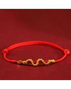 Buddha Stones 999 Gold Year of the Snake Handmade Luck Strength Braided Bracelet Anklet - 999 Gold Mini Two Bead Snake / Anklet(Anklet Circumference 19-23cm)