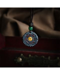 Buddha Stones 999 Sterling Silver 24k Gold Bagua Tai Chi Yin Yang Design Mountain Ghosts Spend Money Harmony Necklace Pendant - 999 Sterling Silver & Silver Chain