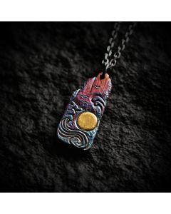 Buddha Stones 999 Sterling Silver 24k Gold Waves Sun Balance Necklace Pendant - 999 Sterling Silver & Silver Chain