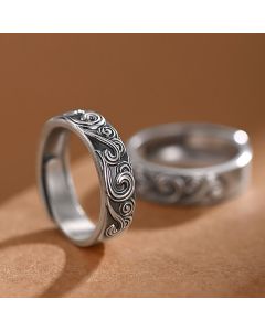 Buddha Stones 999 Sterling Silver Auspicious Clouds Engraved Blessing Adjustable Ring - Auspicious Clouds About 6.5g(Adjustable)