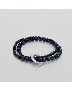 Buddha Stones 999 Sterling Silver Black Obsidian Fulfillment Strength Double Layer Bracelet - Black Obsidian(Wrist Circumference 14-16cm)