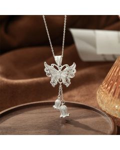 Buddha Stones 999 Sterling Silver Butterfly Lily Of The Valley Freedom Necklace Pendant - 999 Sterling Silver