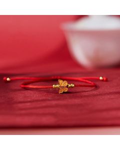 Buddha Stones 999 Sterling Silver Butterfly Red String Strength Bracelet - Butterfly(Wrist Circumference:14-18cm)