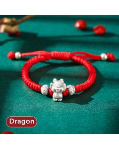 Buddha Stones 999 Sterling Silver Chinese Zodiac Red Rope Luck Handcrafted Kids Bracelet - Dog(Bracelet Size 12+4cm)