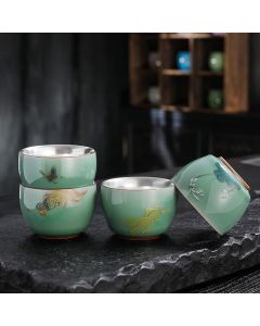 Buddha Stones Butterfly Goldfish Lotus Koi Fish Ceramic Teacup Kung Fu Tea Cup 120ml - Koi Fish 7.3cm*5.3cm*120ml