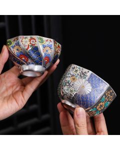 Buddha Stones Chrysanthemum Flowers Ceramic Teacup Kung Fu Tea Cup - Flowers 8.7cm*4.7cm*100ml