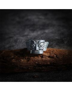 Buddha Stones 999 Sterling Silver Hand Casting Sanxingdui Mask Protection Ring - 999 Sterling Silver Vintage / US10