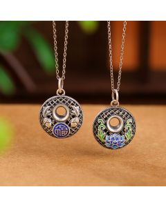 Buddha Stones 999 Sterling Silver Koi Fish Fu Character Lotus Peace Buckle Wealth Necklace Pendant - Lotus