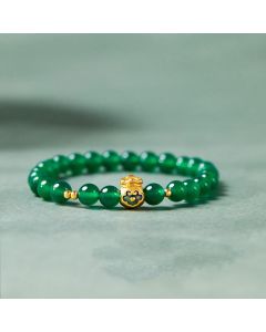 Buddha Stones 999 Sterling Silver Lucky Bag Green Chalcedony Calm Bracelet - Green Chalcedony (Wrist Circumference:17-19cm)