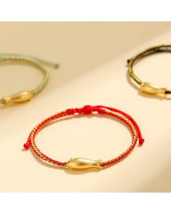 Buddha Stones 999 Sterling Silver Lucky Koi Fish Protection Rope Bracelet - Green Rope(Wrist Circumference: 15-19cm)