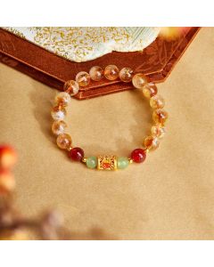 Buddha Stones 999 Sterling Silver Natural Citrine Red Agate Hetian Jade Beads Protection Bracelet - Citrine(Wrist Circumference:17-19cm)