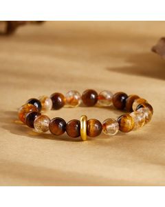 Buddha Stones 999 Sterling Silver Natural Citrine Tiger Eye Peace Buckle Protection Bracelet - Citrine(Wrist Circumference:17-19cm)