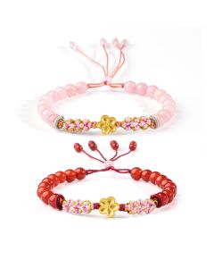 Buddha Stones 999 Sterling Silver Natural Red Agate Pink Crystal Cherry blossom Bracelet - Red Agate(Confidence♥Calm)(Wrist Circumference 14-19cm)