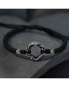 Buddha Stones 999 Sterling Silver Peace Buckle Black Wax Rope Protection Bracelet - 999 Sterling Silver Wax Rope(Wrist Circumference: 13-22cm)