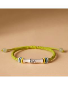 Buddha Stones 999 Sterling Silver Red String Bamboo Enlightenment Bracelet - Blue(Wrist Circumference 14-21cm)