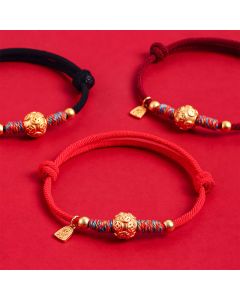 Buddha Stones 999 Sterling Silver Red String Protection Hand-Woven Bracelet - Golden Chinese Coin Red Cord
