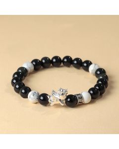 Buddha Stones 999 Sterling Silver Year Of The Horse Natural Black Obsidian Bodhi Seed Strength Bracelet - Bodhi Seed(Wrist Circumference:13-15cm)
