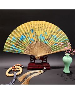 Buddha Stones A Panorama Of Rivers And Mountains Cranes Orchid Flower Paper Bamboo Handheld Silk Bamboo Folding Fan 22cm - Peony Flower 22cm