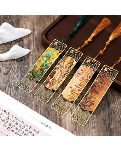Buddha Stones A Panorama of Rivers and Mountains Metal Hollow Bookmarks Tassel With Gift Box - 4Pcs Set