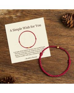 Buddha Stones "A Simple Wish for You" 925 Sterling Silver Plated Gold Single Bead Red Rope Bracelet Anklet Includes Gift Message Card - Anklet(Circumference 18-30cm) / Red / Deluxe Gift Bag (+$9.59)