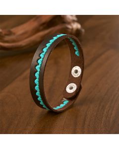 Buddha Stones Adjustable Leather Love Heart Embroidered Protection Buckle Bracelet - Blue(Wrist Circumference: Approx. 6.7–7.5 in / 17–19 cm)
