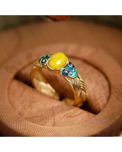 Buddha Stones Amber Copper Auspicious Clouds Focus Adjustable Ring - 17mm(Adjustable)/US5-7(Adjustable)