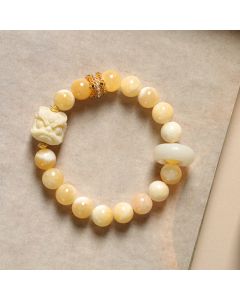 Buddha Stones Amber Gray Agate Ivory Fruit Confidence Bracelet - Gray Agate(Wrist Circumference 14-16cm)