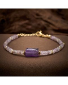 Buddha Stones Amethyst Amazonite Strawberry Quartz Sodalite Truth Faceted Cylinder Accent Bracelet - Amethyst(Wrist Circumference: 5.9–7.1 in / 15–18 cm)