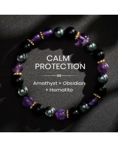 Buddha Stones Amethyst Black Obsidian Hematite Beads Meditation Bracelet - 8mm