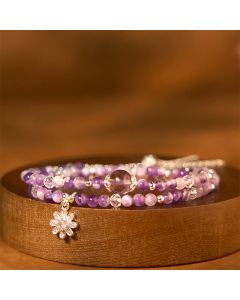 Buddha Stones Amethyst Crystal Sunflower Spiritual Awareness Double Wrap Bracelet - Amethyst(Wrist Circumference: 14-16cm)