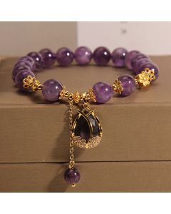 Buddha Stones Amethyst Lily Charm Balance Healing Bracelet - Amethyst(Wrist Circumference: 14-17cm)