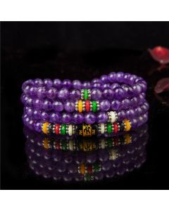 Buddha Stones Amethyst Om Mani Padme Hum Purity Prayer 108 Bead Mala - Amethyst(Spiritual awareness♥Balance)