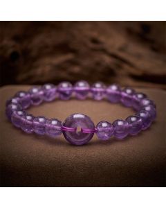 Buddha Stones Amethyst Peace Buckle Stress Relief Hand-Polished Round Bracelet - Amethyst(Wrist Circumference: 5.9–6.3 in / 15–16 cm)