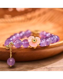 Buddha Stones Amethyst Peach Blossom Fortune Meditation Bracelet - Amethyst(Wrist Circumference: 14-17cm)
