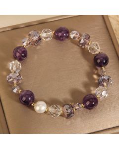 Buddha Stones Amethyst White Crystal Pearl Communication Bracelet - Amethyst(Wrist Circumference: 14-16cm)