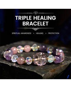 Buddha Stones Amethyst Strawberry Quartz White Crystal Nine Tailed Fox Meditation Bracelet - Amethyst Strawberry Quartz White Crystal(Wrist Circumference: 14-16cm)