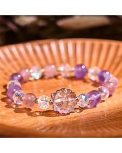Buddha Stones Amethyst Strawberry Quartz White Crystal Nine Tailed Fox Meditation Bracelet - Amethyst Strawberry Quartz White Crystal(Wrist Circumference: 14-16cm)