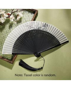 Buddha Stones Ancient Flowers Branches Handheld Bamboo Folding Fan 21cm - Flower Orange Fan 21cm