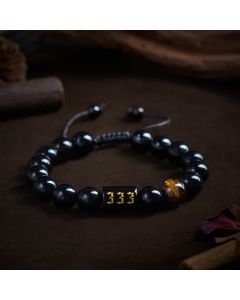 Buddha Stones Angel Number Natural Black Obsidian Tiger Eye Strength Fulfillment Bracelet - 333(Wrist Circumference 15-19cm)