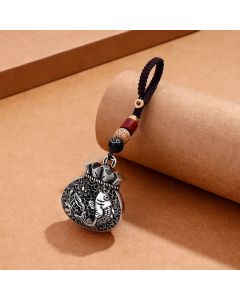 Buddha Stones Antique Copper Koi Fish Money Bag Design Hollow Luck Keychains - Koi Fish Keychains