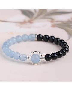 Buddha Stones Aquamarine Black Obsidian Peace Purification Bracelet - Double Wrap Bracelet(Wrist Circumference: 14-15cm)