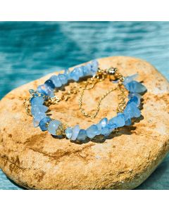 Buddha Stones Aquamarine Gravel Design Star Healing Magnetic Buckle Bracelet - Aquamarine(Wrist Circumference: 14-16cm)