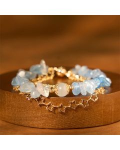 Buddha Stones Aquamarine Gravel Design Star Healing Magnetic Buckle Bracelet - Aquamarine(Wrist Circumference: 14-16cm)