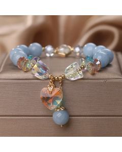 Buddha Stones Aquamarine Green Crystal Love Heart Charm Healing Bracelet - Green Crystal(Wrist Circumference: 14-16cm)