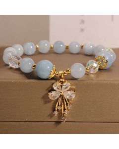Buddha Stones Aquamarine Pink Crystal Healing Zircon Butterfly Charm Bracelet - Pink Crystal(Soothing♥Warmth)