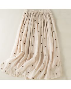 Buddha Stones Artistic Vintage Dot Pattern Women's Pleated Skirt - White / US8-10，UK/AU12-14，EU40-42 (2XL)