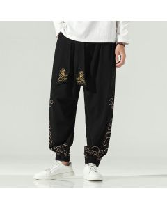 Buddha Stones Auspicious Clouds Cotton Linen Men's Drawstring Harem Pants With Pockets - DarkCyan / US/UK/AU46，EU56 (5XL)