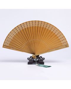 Buddha Stones Auspicious Clouds Crane Peacock Chang'e Moon Engraved Pattern Handheld Green Sandalwood Folding Fan - Green Sandalwood Chang'e Moon Engraving 23cm